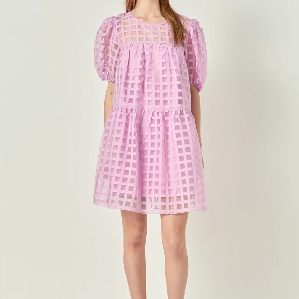 English Factory GRIDDED ORGANZA MINI DRESS
